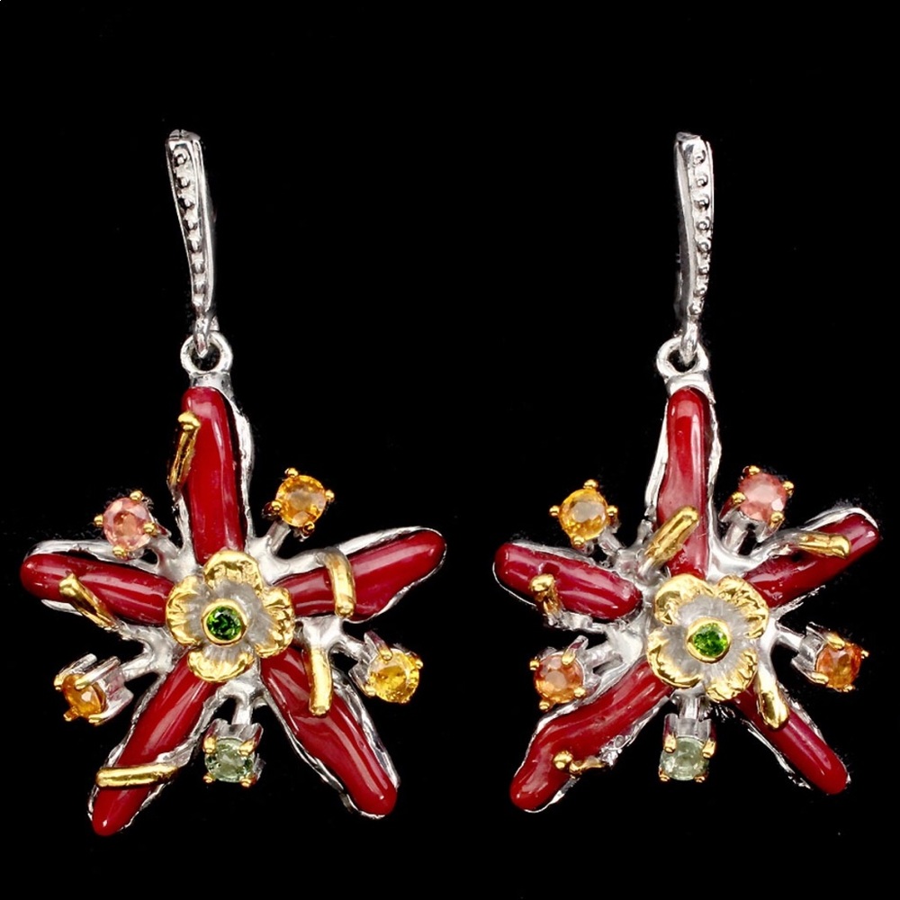 Romantic Red Coral Sterling Silver Earrings